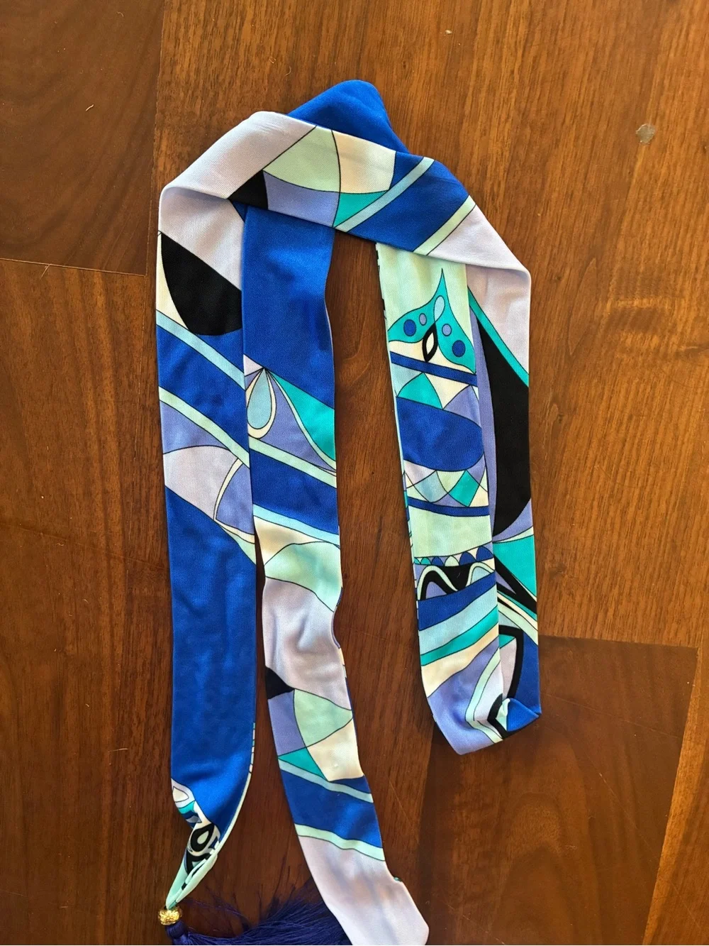 Emilio Pucci Blue Aqua Silk Scarf Tie / Belt with Tassels